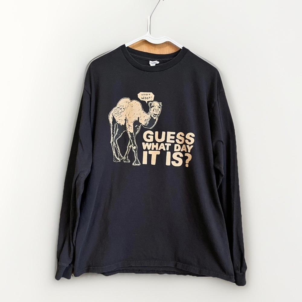 Guess What Day It Is Shirt Mens Medium Black Camel Hump Day Graphic Delta Tee